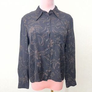 Jones New York Black Silk Floral Long Sleeve Button-Up Blouse Shirt Womens 6P